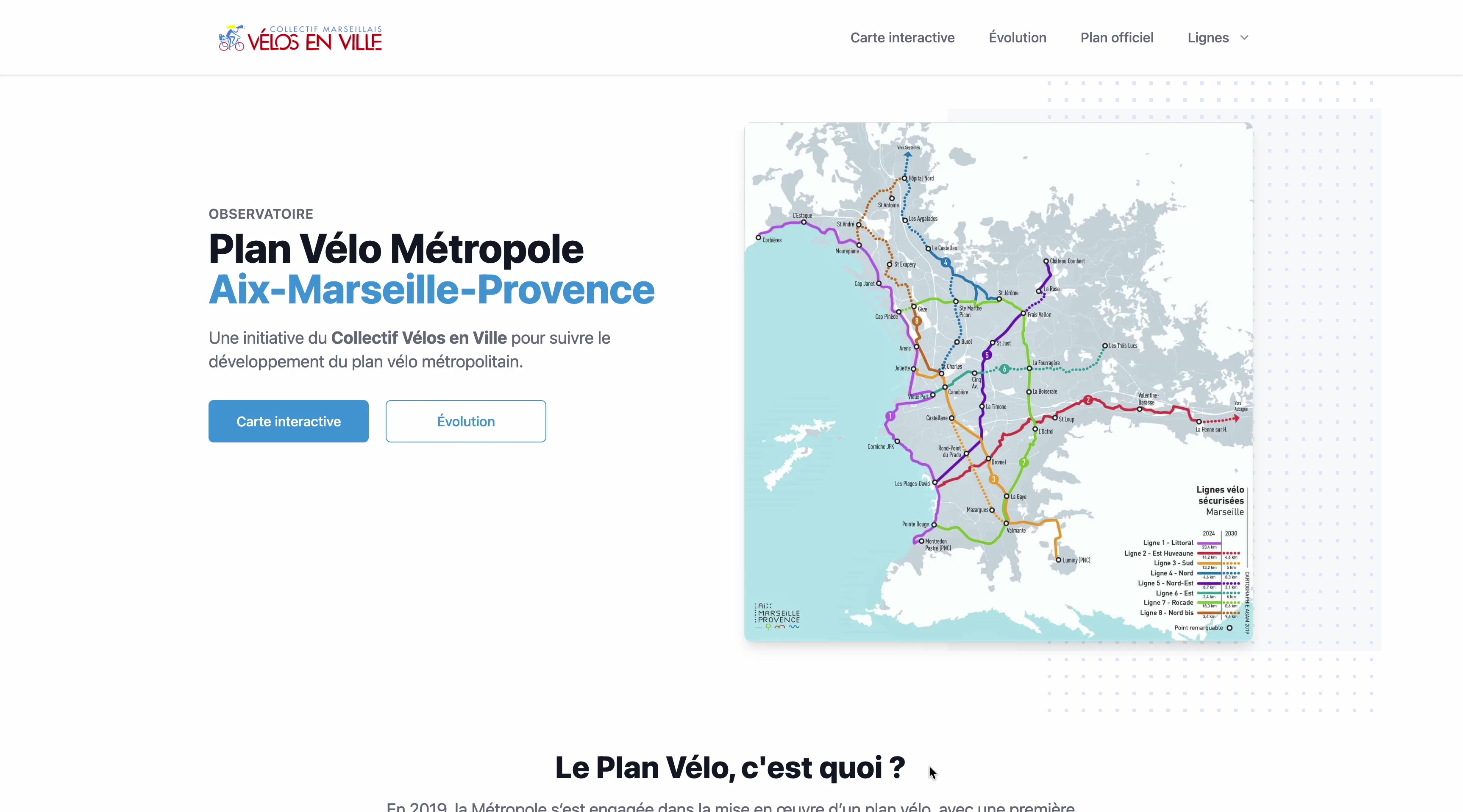 Observatoire Plan Vélo - An initiative to follow public cycling infrastructure evolution in Marseille — Website with interactive maps and geospatial data visualization